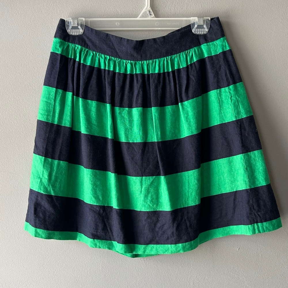 Banana Republic Navy Green Striped Linen Blend Mini Skirt Size 4‎ RN54023